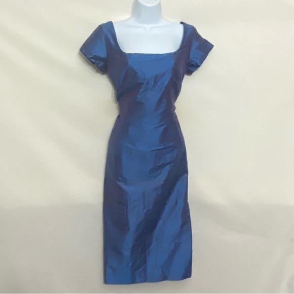 Finity Dresses & Skirts - G-189 Finity Blue 100% Silk Short Sleeve MIDI Dress Size 6